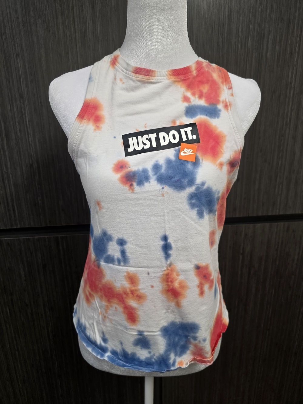 Nike Just Do It Tie Dye Graphic Tank Top Women's Small White Blue Orange